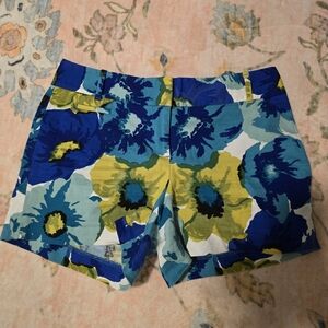 LOFT Blue, Teal & Yellow Floral Stretch Short Shorts